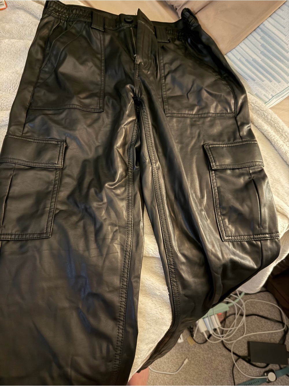 American Eagle Outfitters Black Faux Leather Cargo Pants